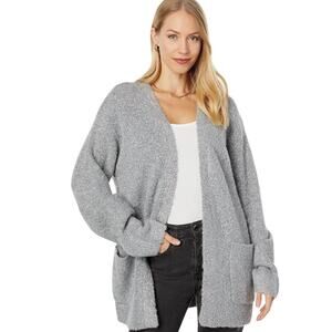 Three Dots Gray Open Front Wool Sherpa Cardigan Sweater Medium